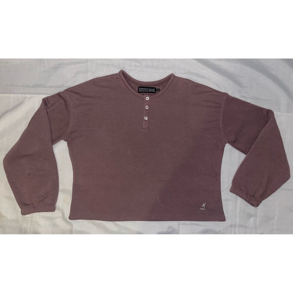 XL KANGOL Woman's Cropped Sweatshirt Dusty Rose Mauve Henley UK Kangaroo British